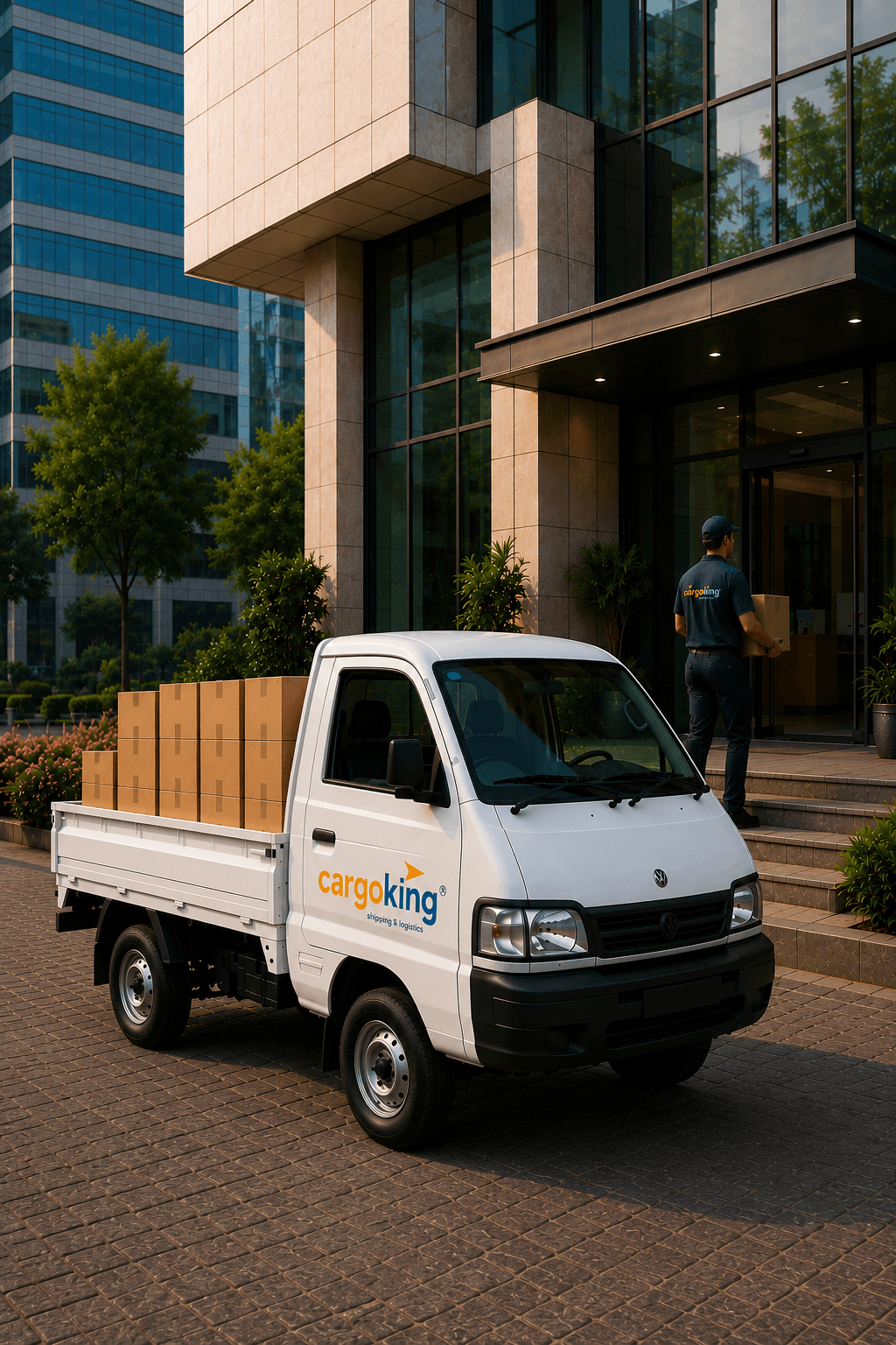 Cargoking Express delivery truck at an office building